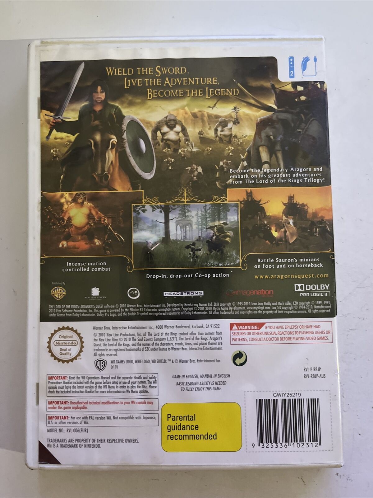 Lord of the Rings: Aragorn's Quest - Nintendo Wii PAL Game Complete with Manual