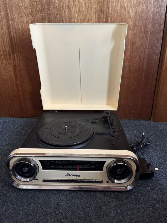 Brooklyn Retro Radio Record Turntable,  AM/FM Radio, Bluetooth USB Speakers CTR9
