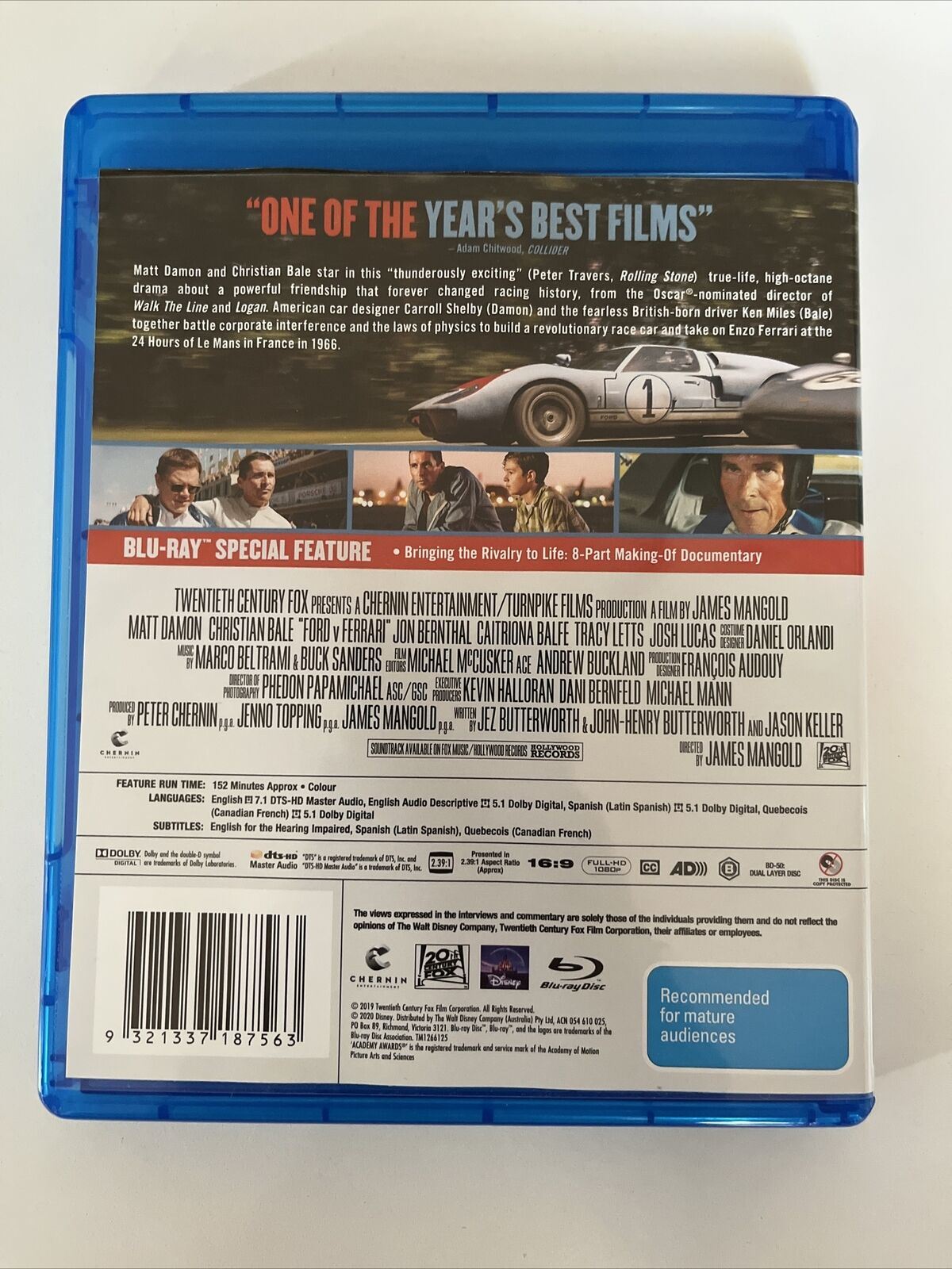 Ford v Ferrari (Blu-ray, 2019) Matt Damon, Christian Bale. Region B