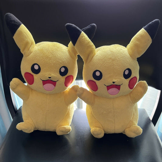 2x Pokemon Pikachu  10" Talking Light Up Cheeks Soft Cuddly Plush 2017 Tomy