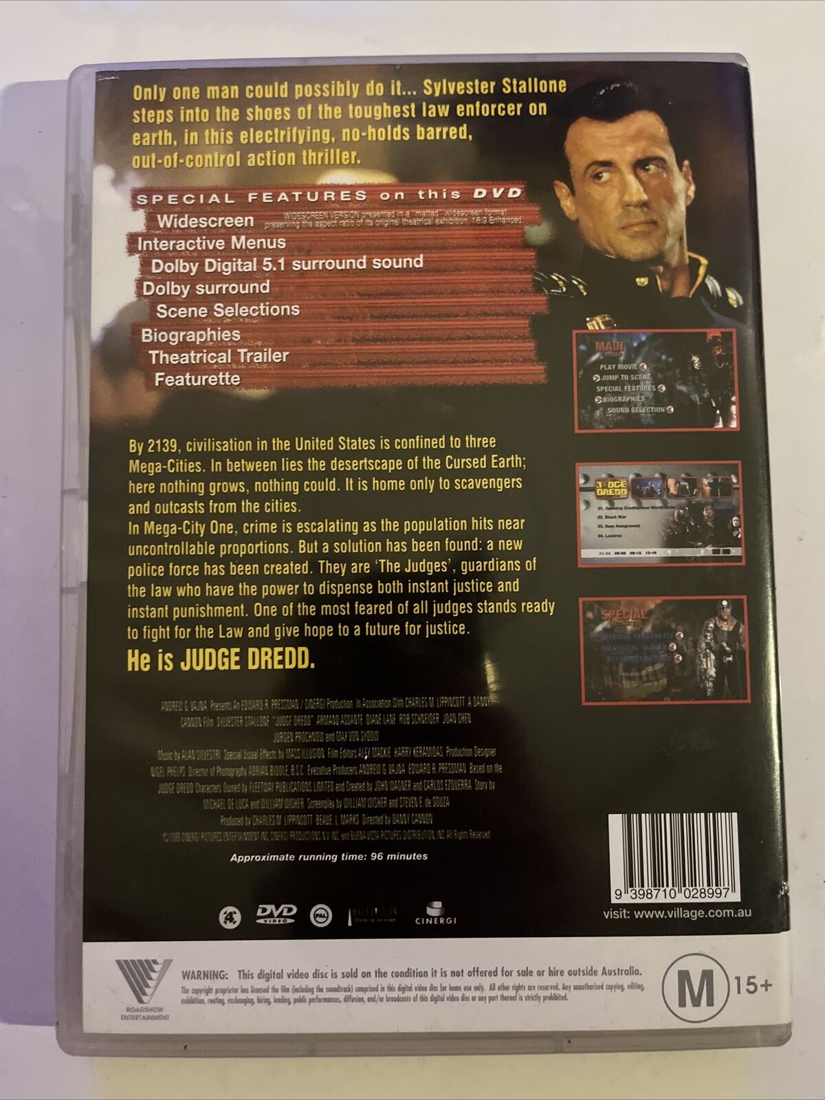 Judge Dredd (DVD, 1995) Sylvester Stallone, Armand Assante. Region 4