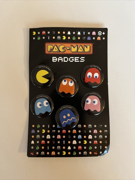 6pc Pac Man Badges Kids/Children 8y+ 2.5cm Pin Back Buttons Novelty Accessories