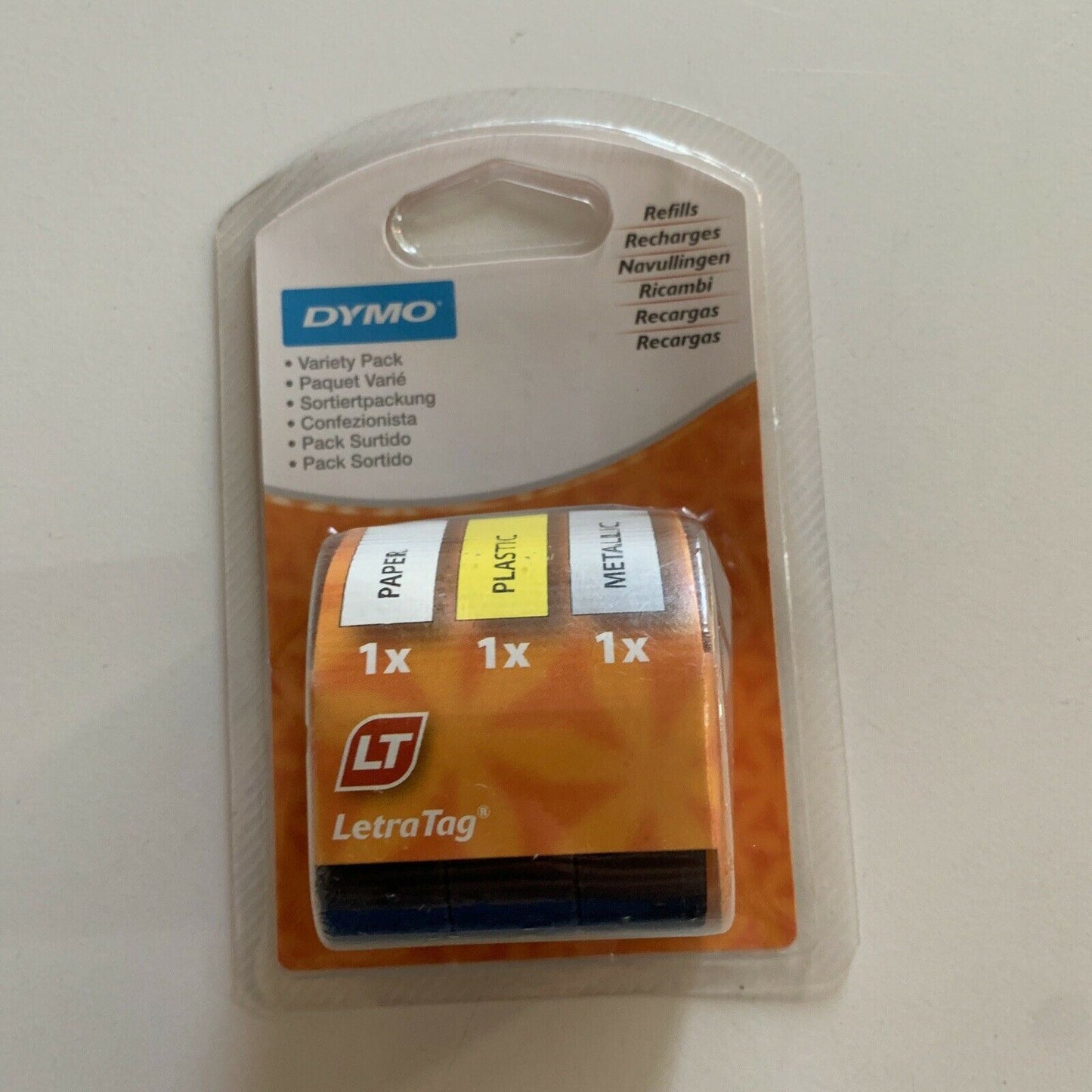 5x Genuine Dymo Tape Letratag Label  1x Paper, 1x Metallic 1x Plastic 2x White