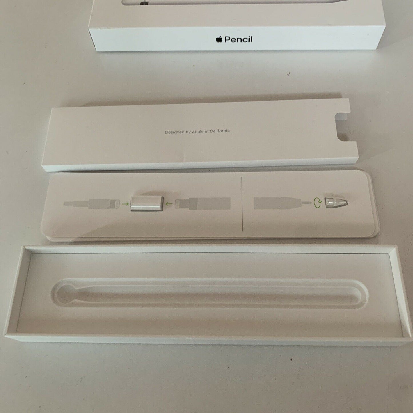 Apple Pencil for iPad - White Pen Tip, Lightning Connector & Box Only. No Pen