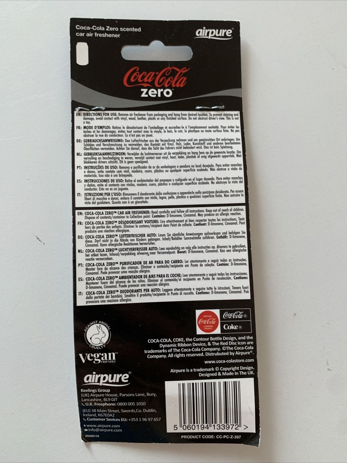 Coca-Cola Single Air Freshener Zero Can - with Coca Cola Fragrance!