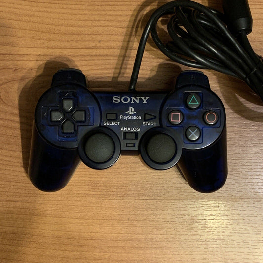 Official Sony PlayStation PS2 Dualshock Dark Blue Transparent Controller - RARE!