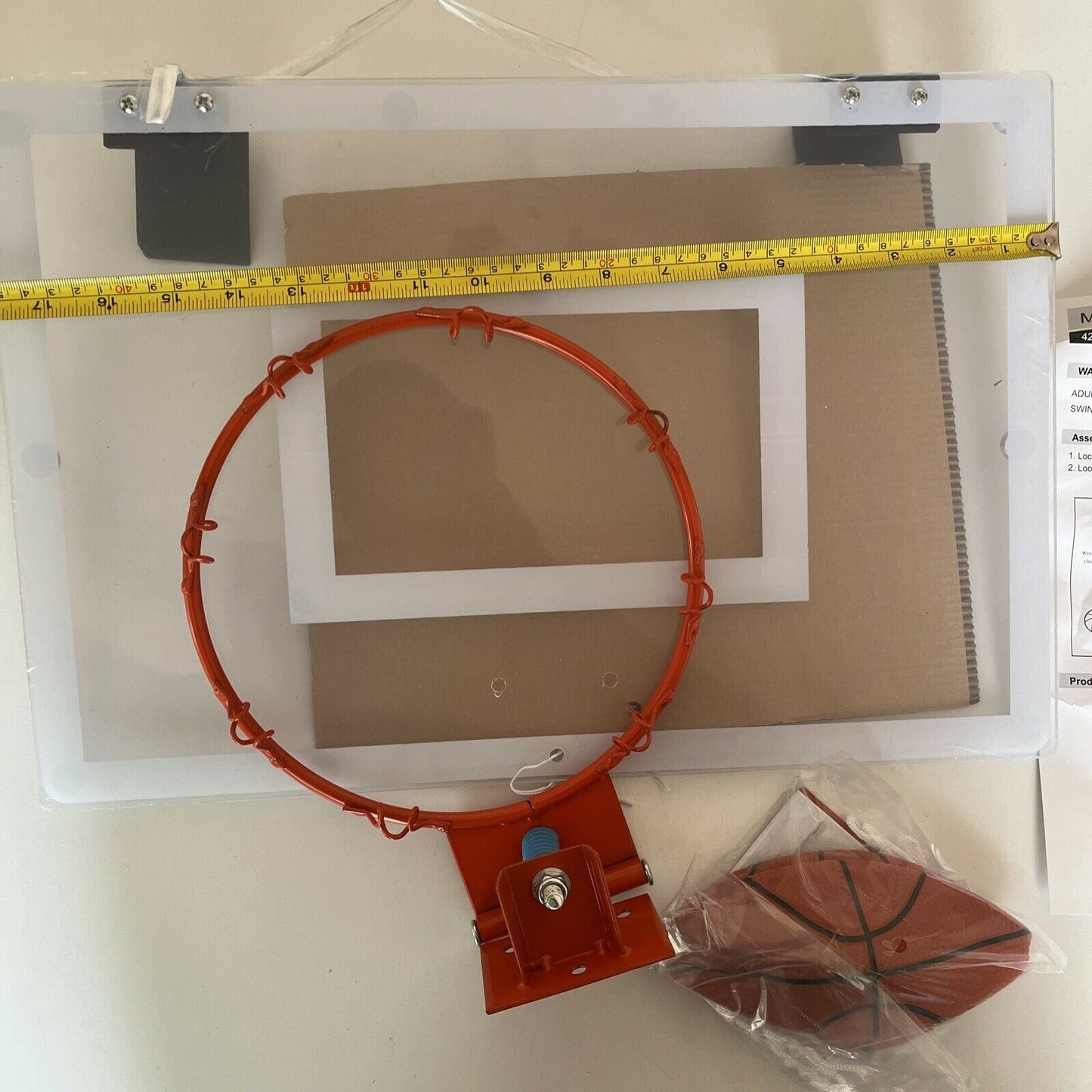 Pro Mini Hoop Indoor Basketball Hoop with Ball, 18"x12" 45x30cm Transparent