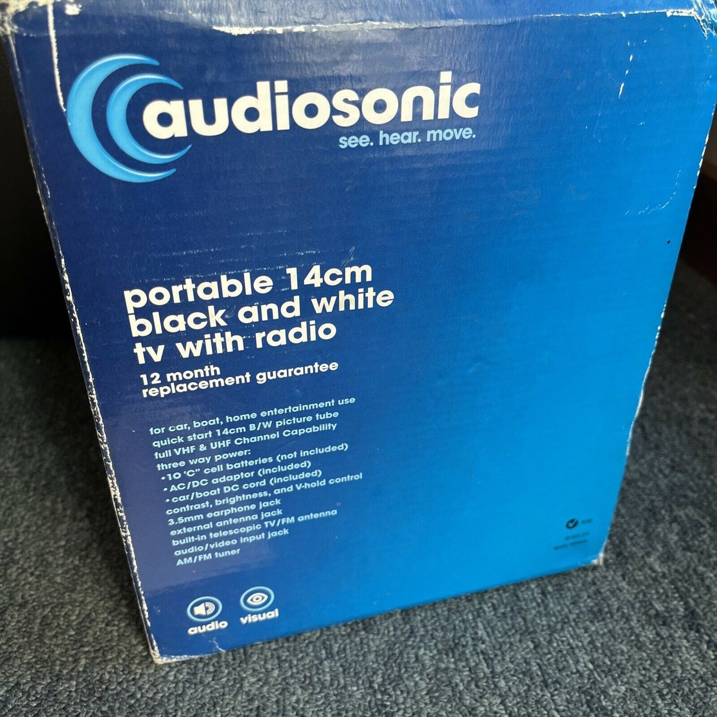 Audiosonic Portable 14cm Black & White TV w Radio *No Display For Parts / Repair