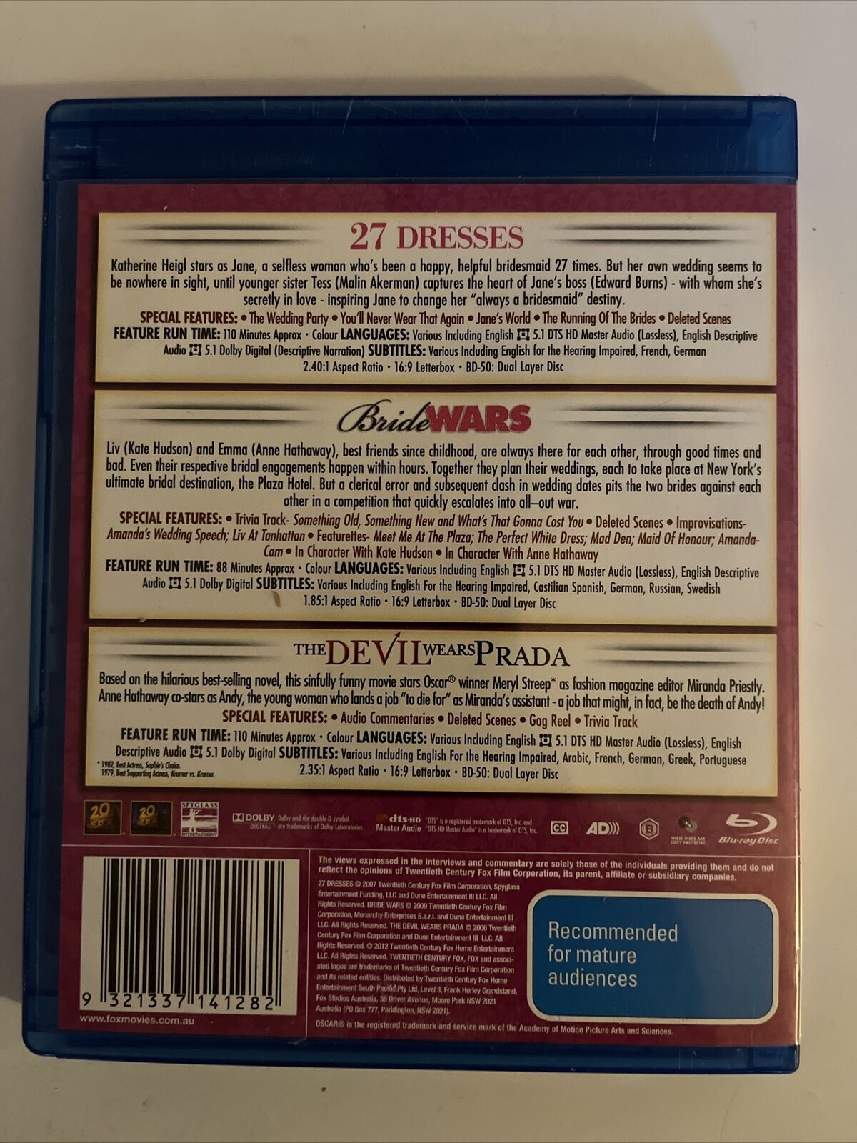 27 Dresses / Bride Wars / The Devil Wears Prada (Blu-ray, 3-Disc Set) Region B