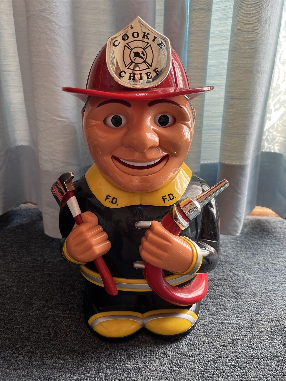 Fireman Talking Cookie Jar 2002 11.5" tall x 6" wide Animated Chief Talk