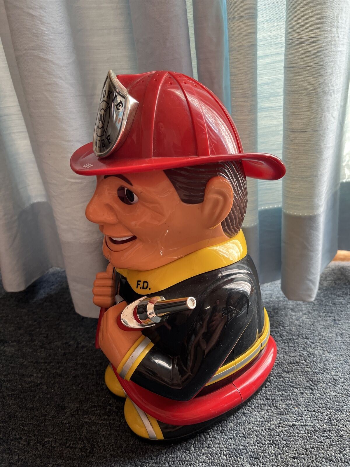 Fireman Talking Cookie Jar 2002 11.5" tall x 6" wide Animated Chief Talk