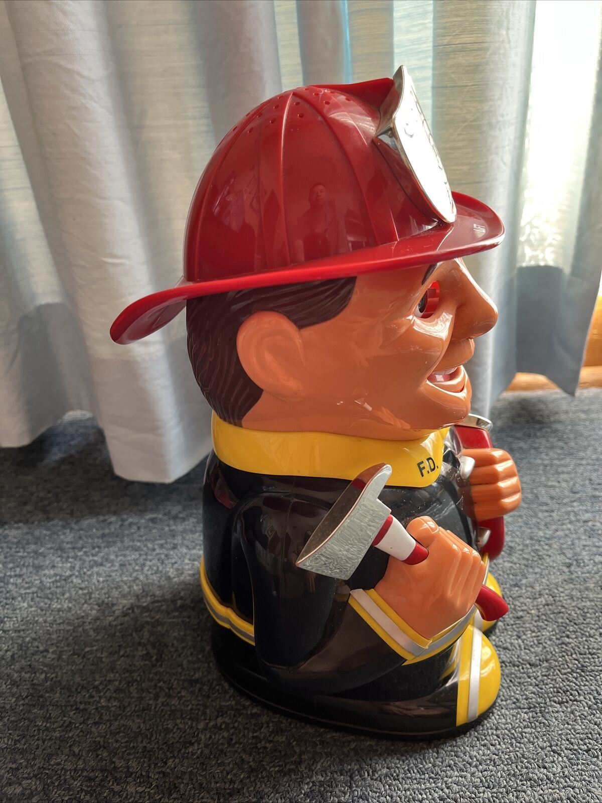 Fireman Talking Cookie Jar 2002 11.5" tall x 6" wide Animated Chief Talk