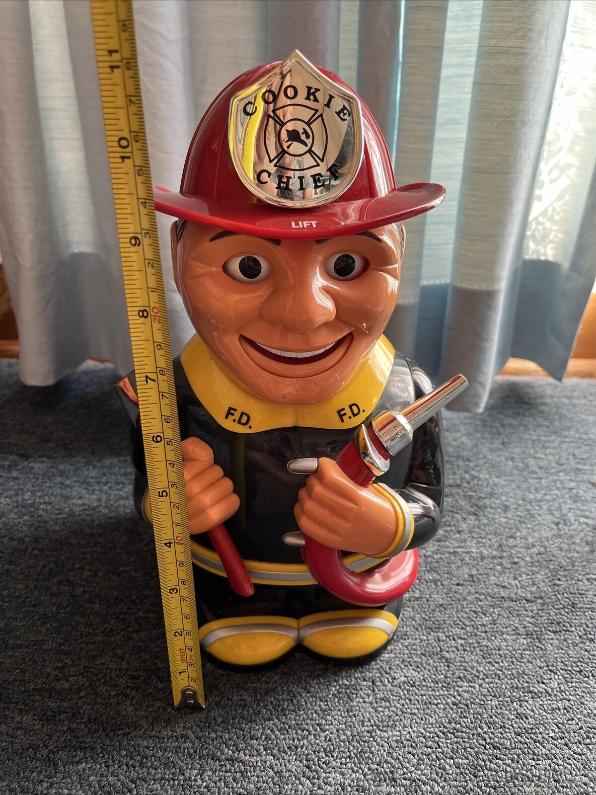 Fireman Talking Cookie Jar 2002 11.5" tall x 6" wide Animated Chief Talk