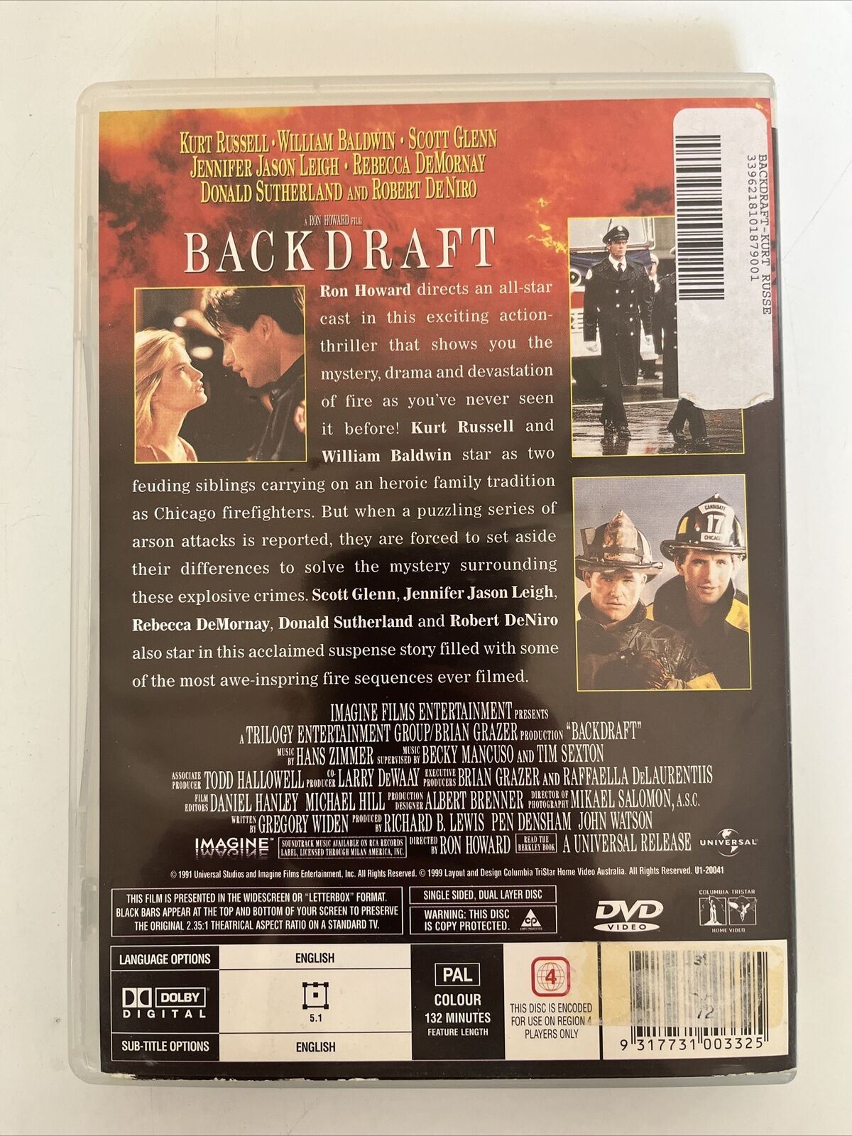 Backdraft (DVD, 1991) Kurt Russell, William Baldwin, Robert De Niro. Region 4