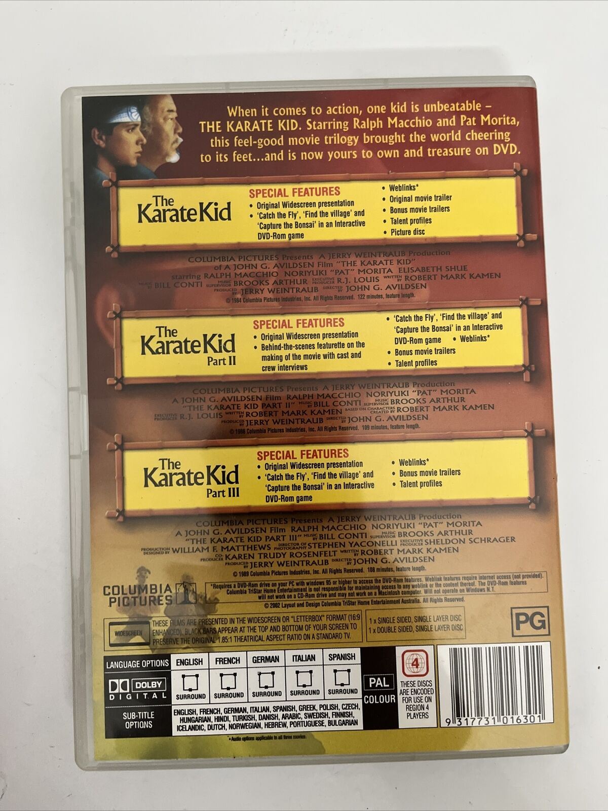 Karate Kid 1,2,3 (DVD) Ralph Macchio, Noriyuki 'Pat' Morita. Region 4