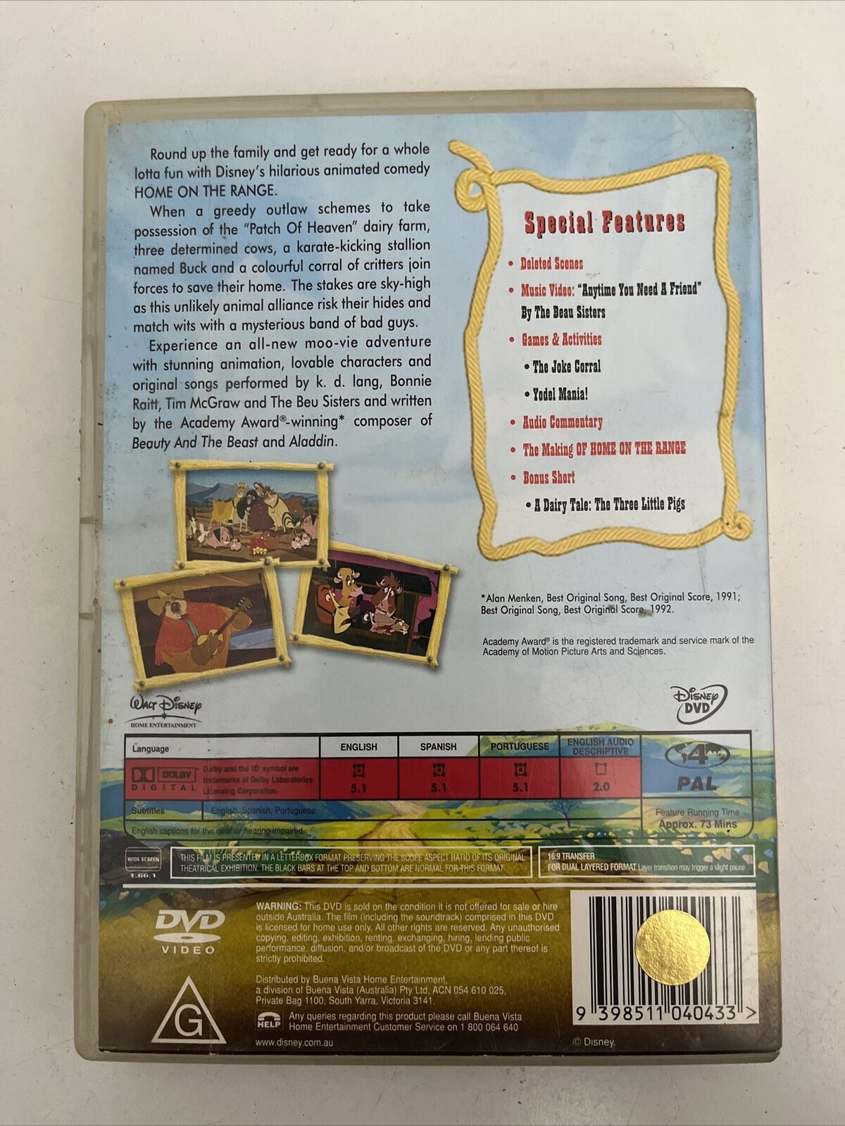 Home On The Range (DVD, 2004) Roseanne Barr, Judi Dench. Disney Region 4