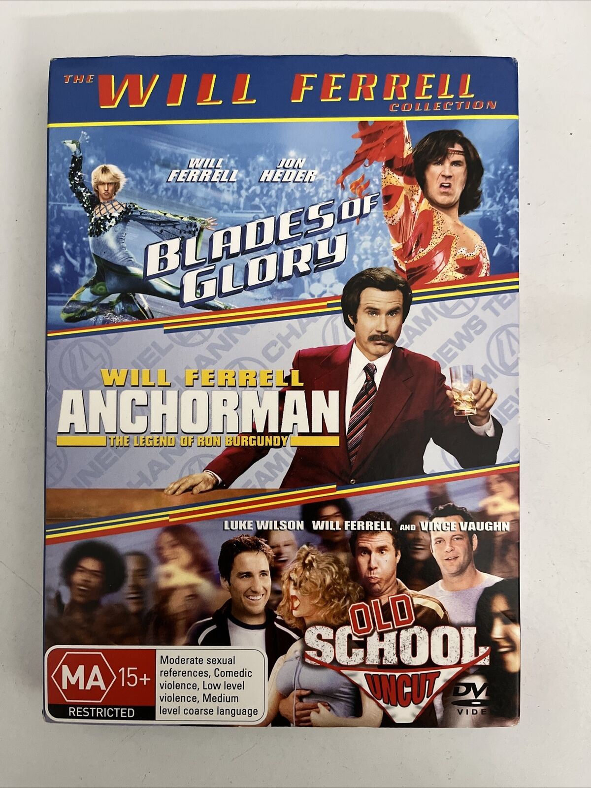 Blades of Glory / Anchorman / Old School (DVD, 3-Disc Set, 2007) Region 4 NEW