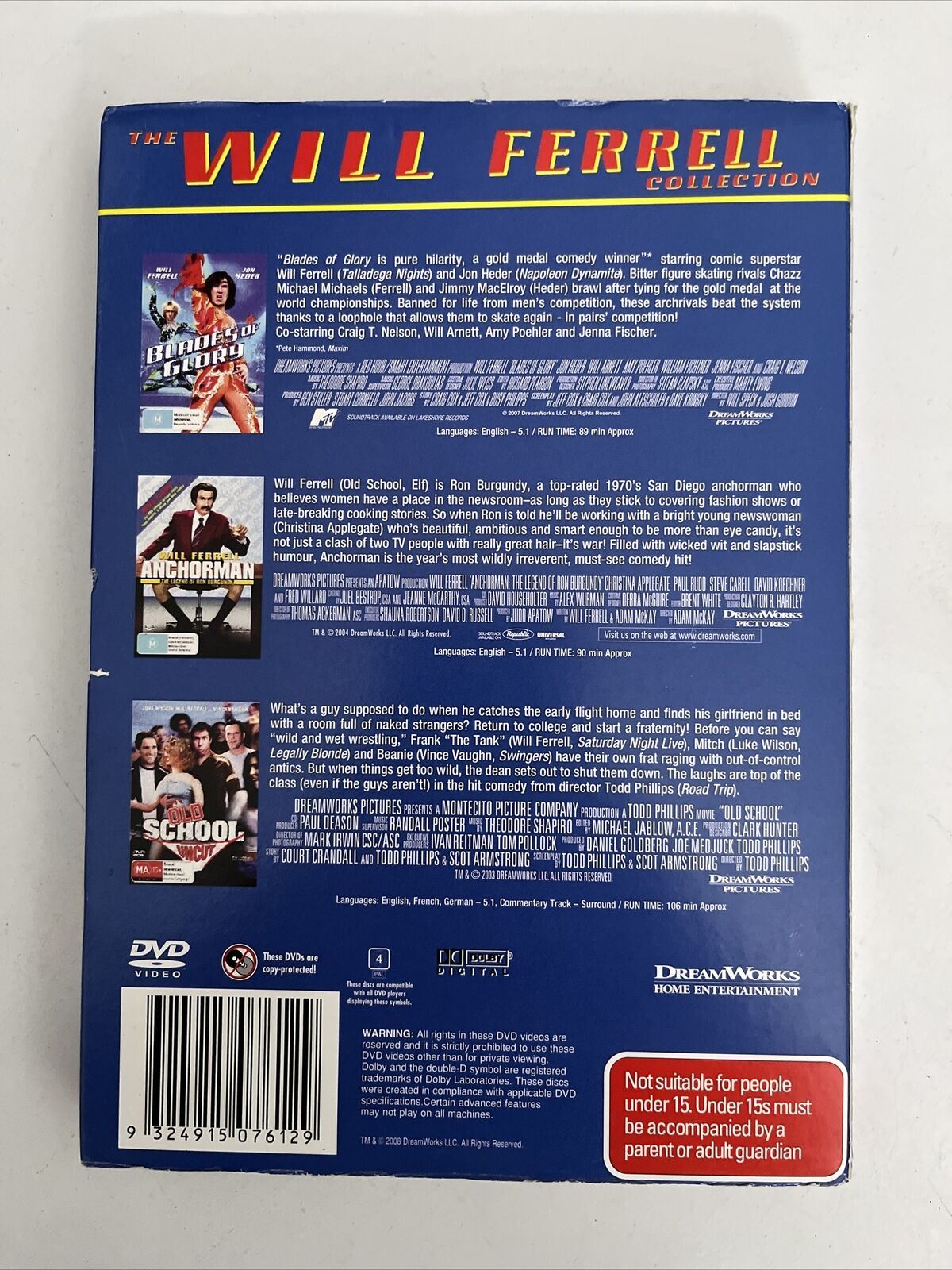 Blades of Glory / Anchorman / Old School (DVD, 3-Disc Set, 2007) Region 4 NEW