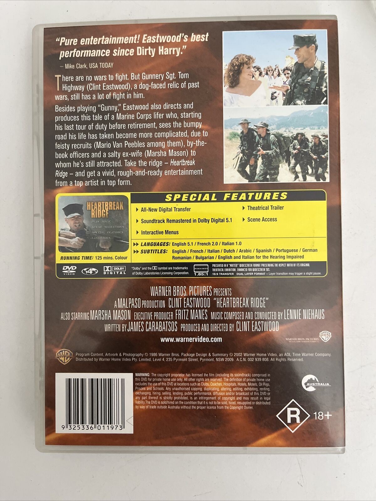 Heartbreak Ridge (DVD, 1986) Clint Eastwood, Marsha Mason. Region 4 NE ...