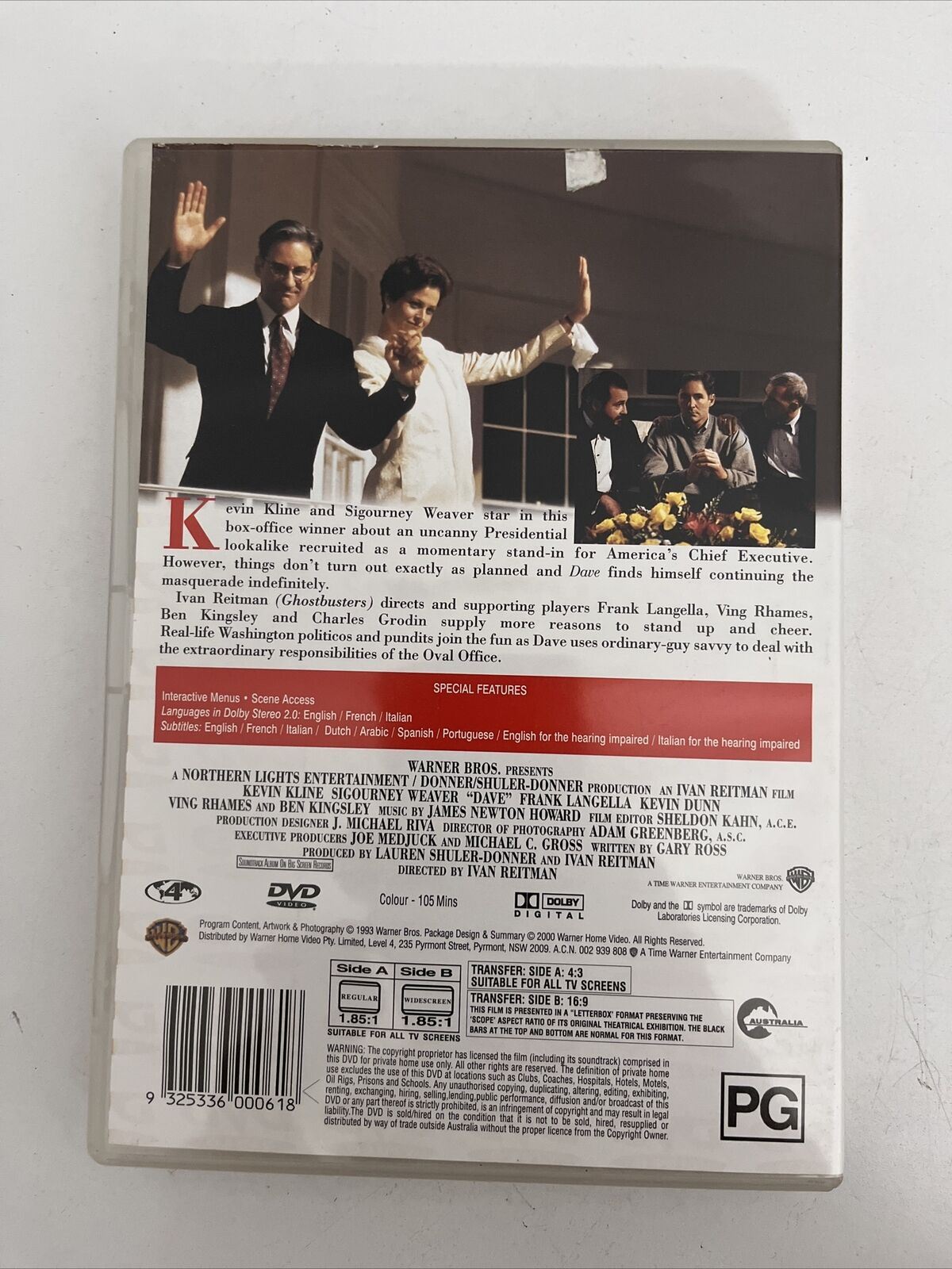 Dave (DVD, 1993) Kevin Kline, Sigourney Weaver, Frank Langella. Comedy Region 4