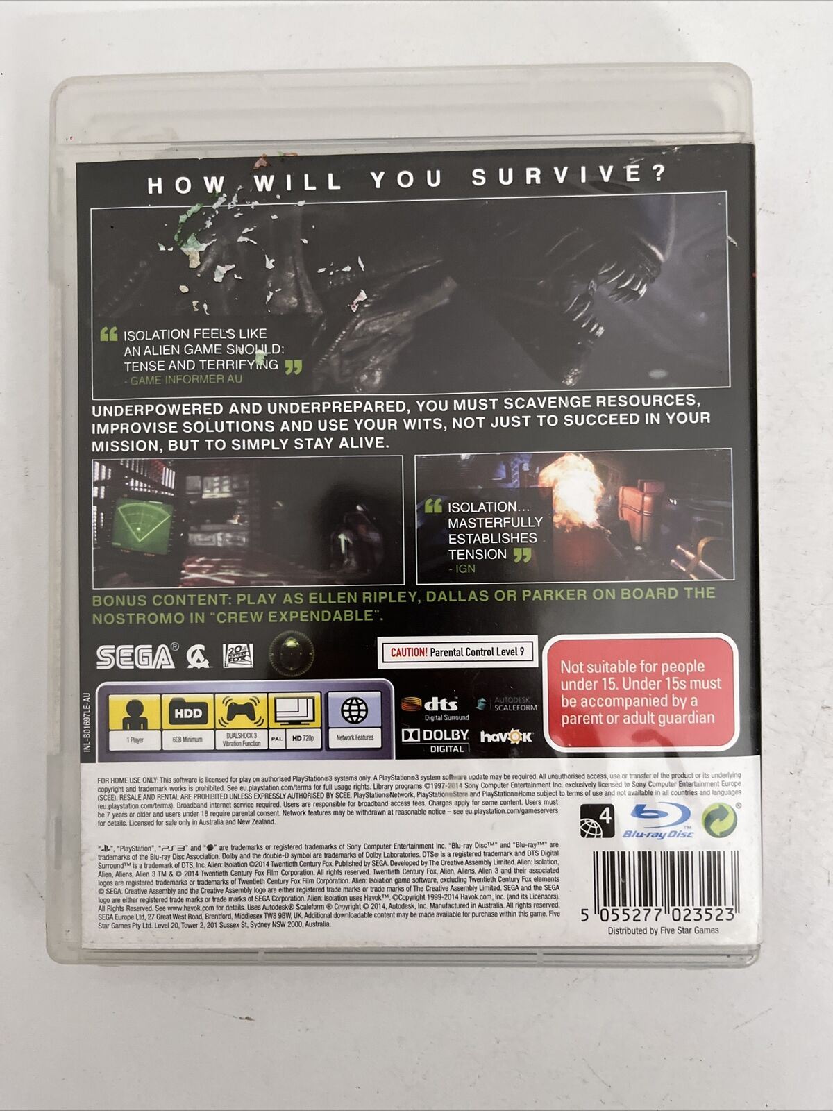 Alien Isolation - Sony Playstation 3 PS3 Survival Horror Game