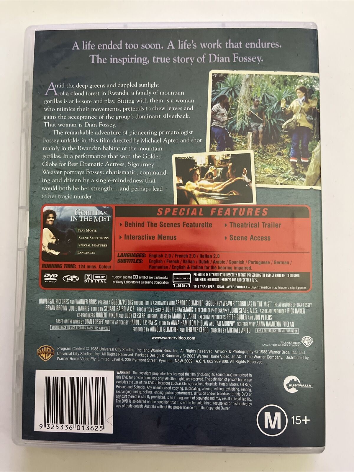 Gorillas In The Mist (DVD, 1988) Sigourney Weaver, Bryan Brown. Region 4 NEW