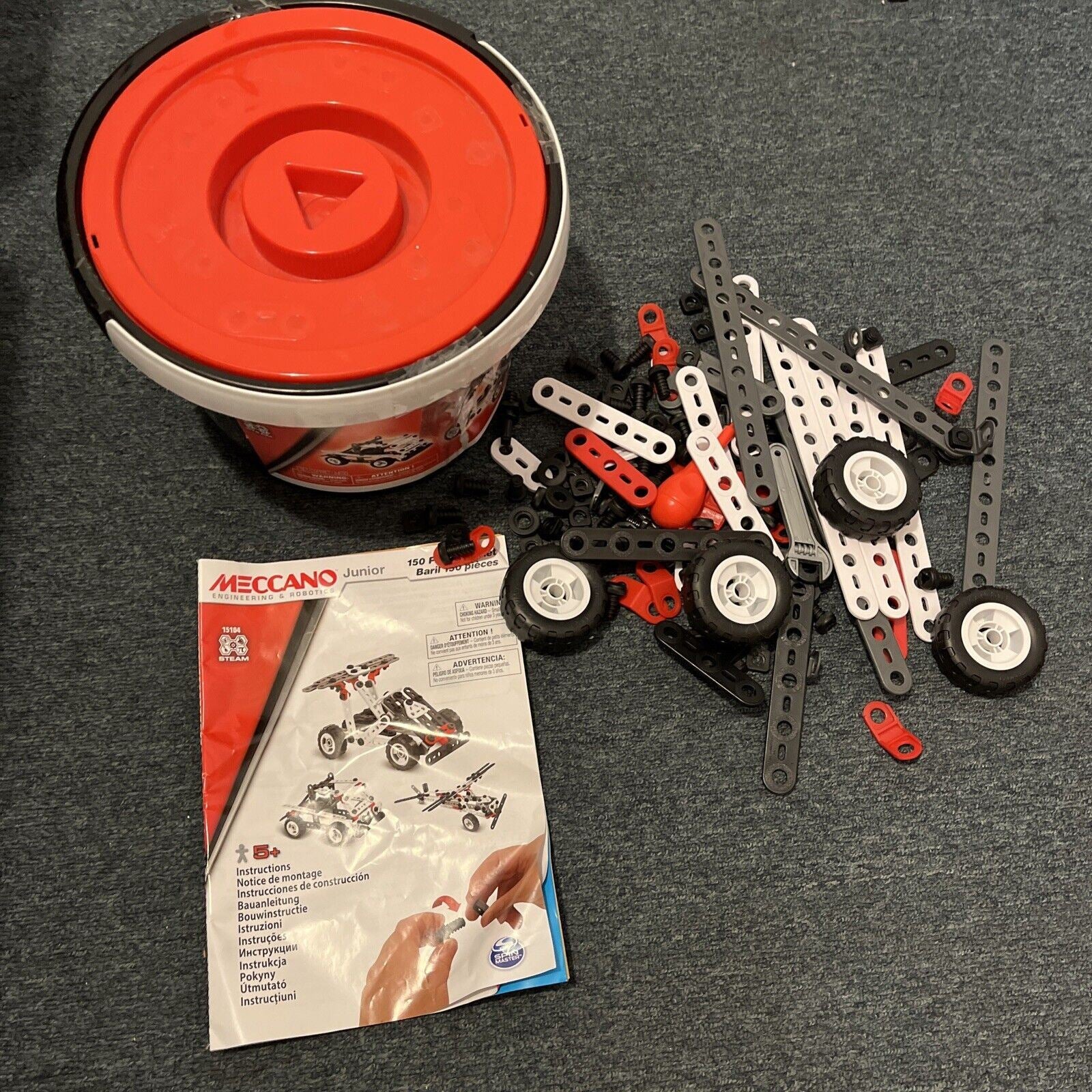 Michano Building Meccano Junior 150 Piece Bucket Set Bucket Building Kit – Retro Unit