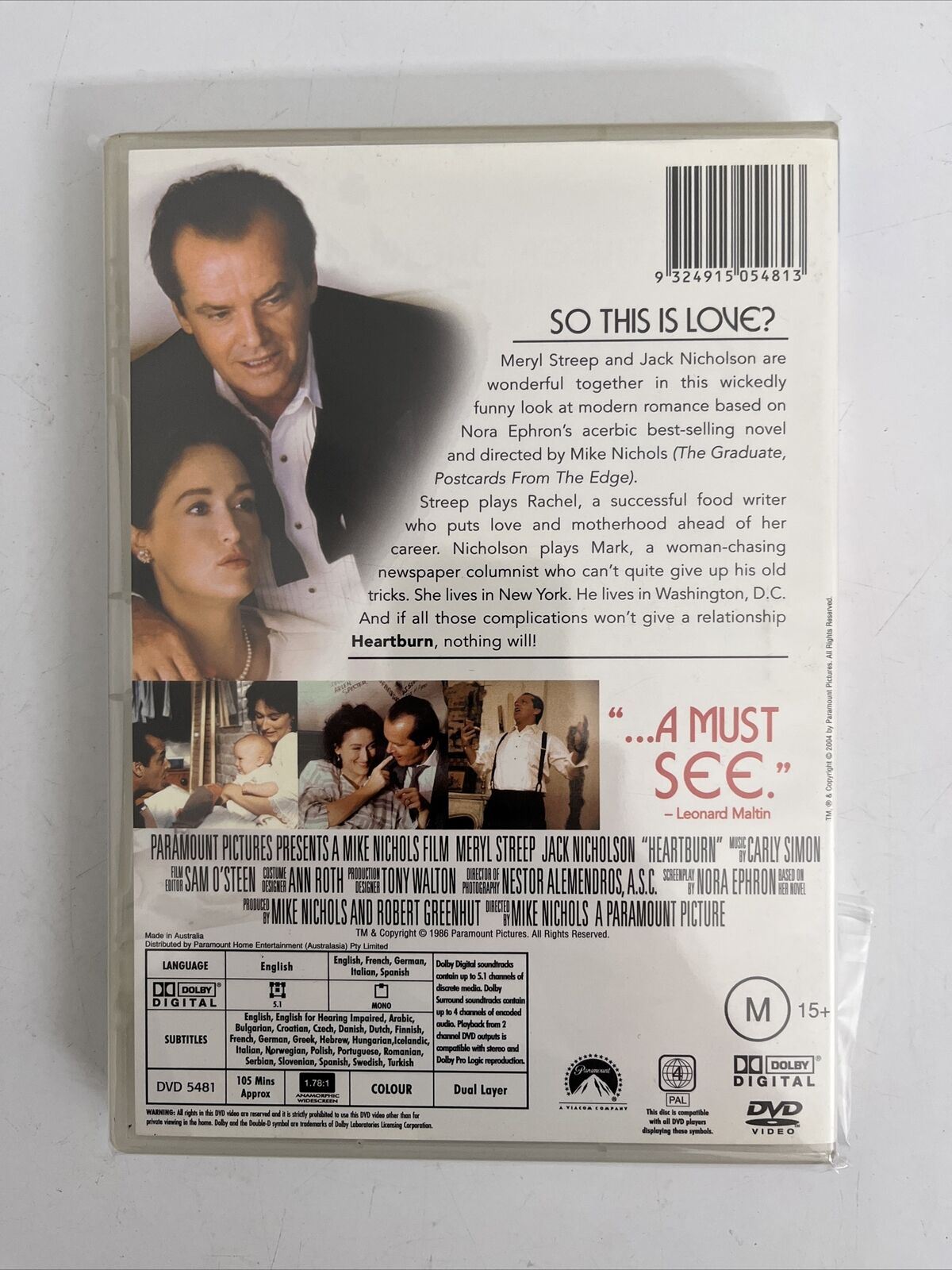 Heartburn (DVD, 1986) Meryl Streep, Jack Nicholson. Comedy Region 4 NEW