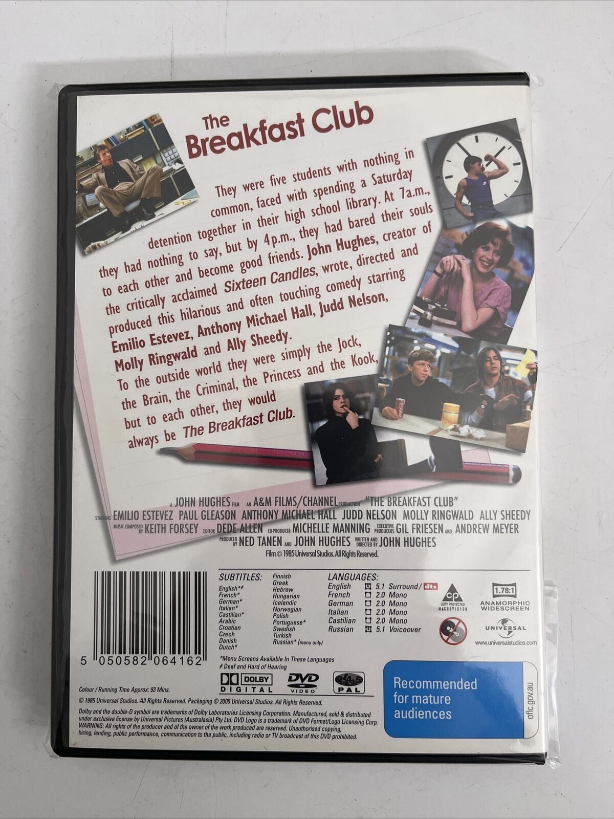 The Breakfast Club (DVD, 1985) Emilio Estevez, Paul Gleason, Molly Ringwald NEW