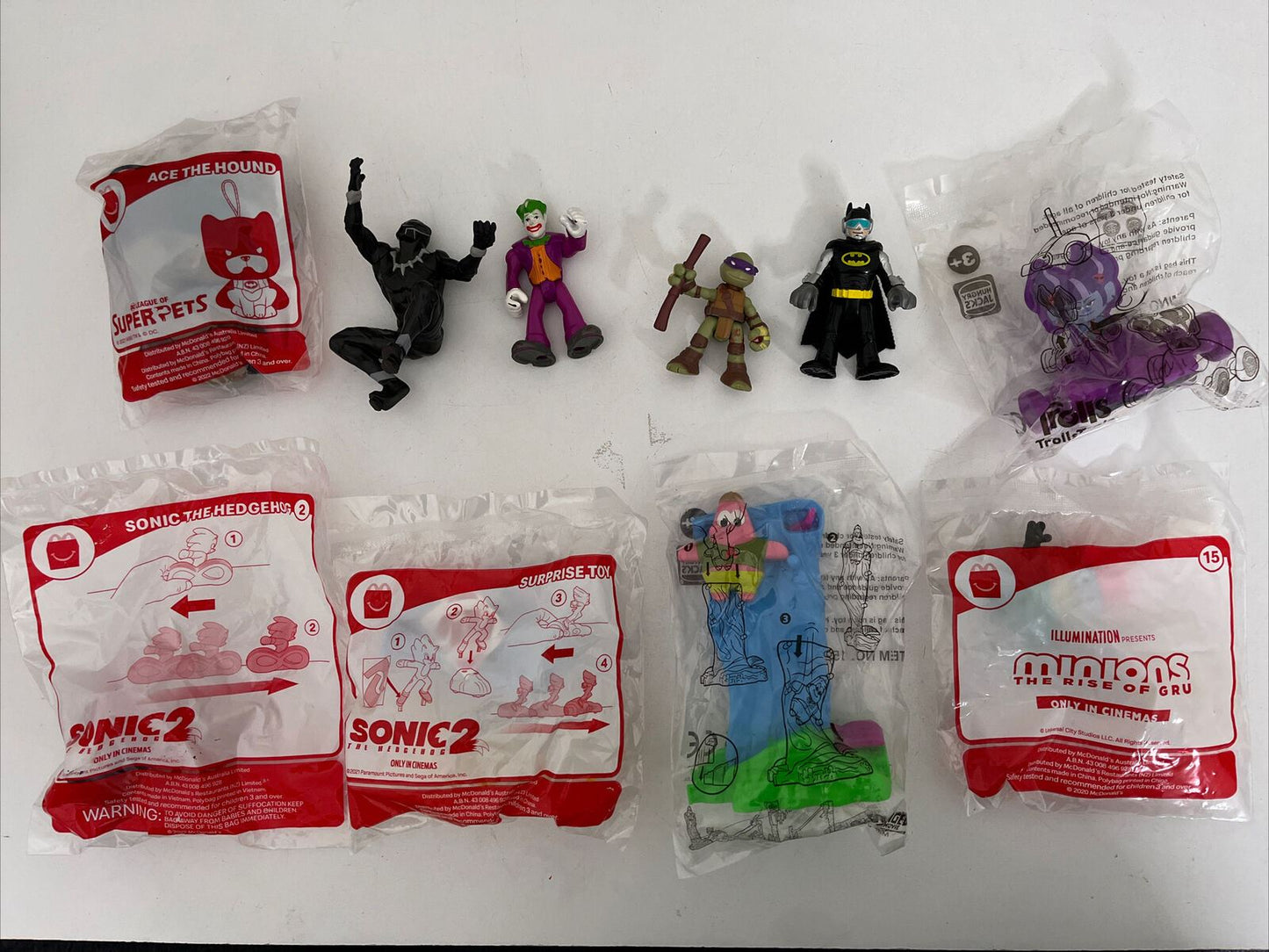 10x Bulk Lot McDonalds Hungry Jacks Promotional Toys Sonic Batman Minions