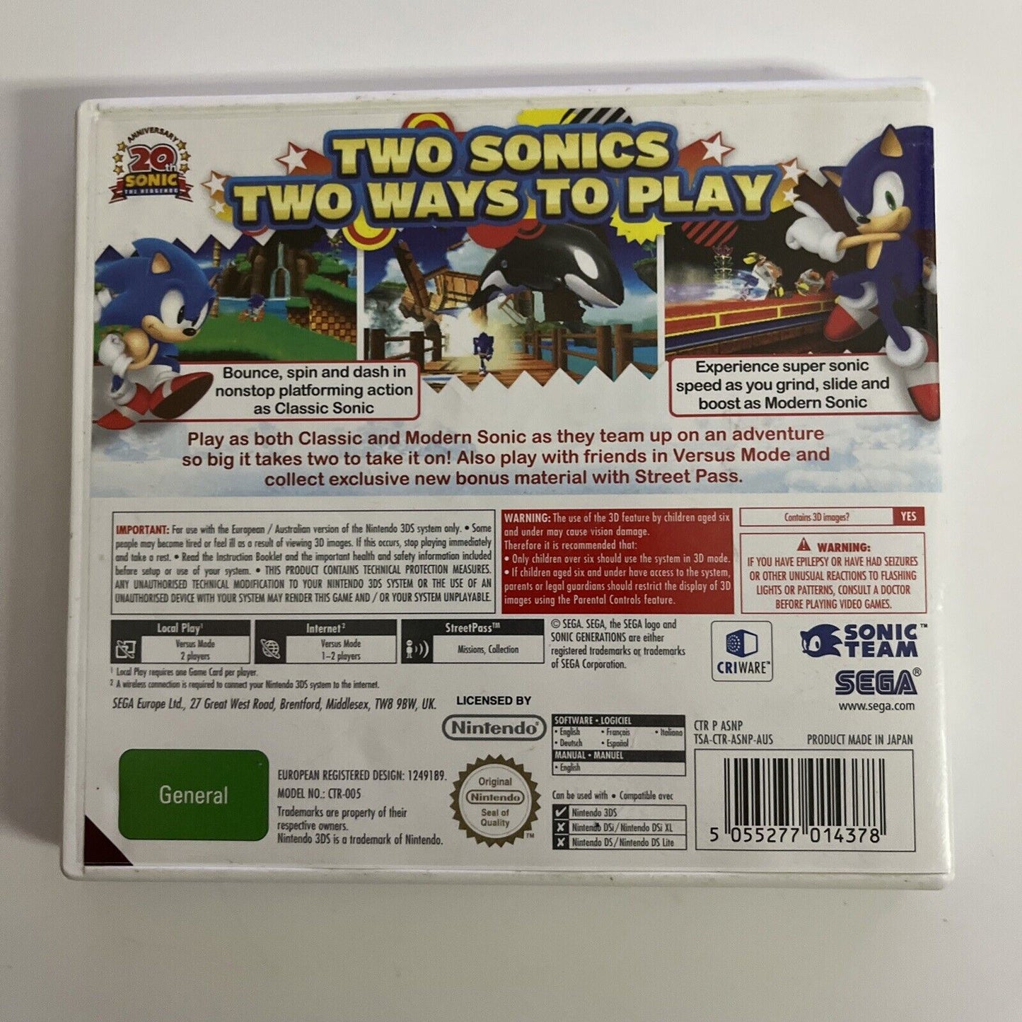 Sonic Generations - Nintendo 3DS SEGA 2011 Game