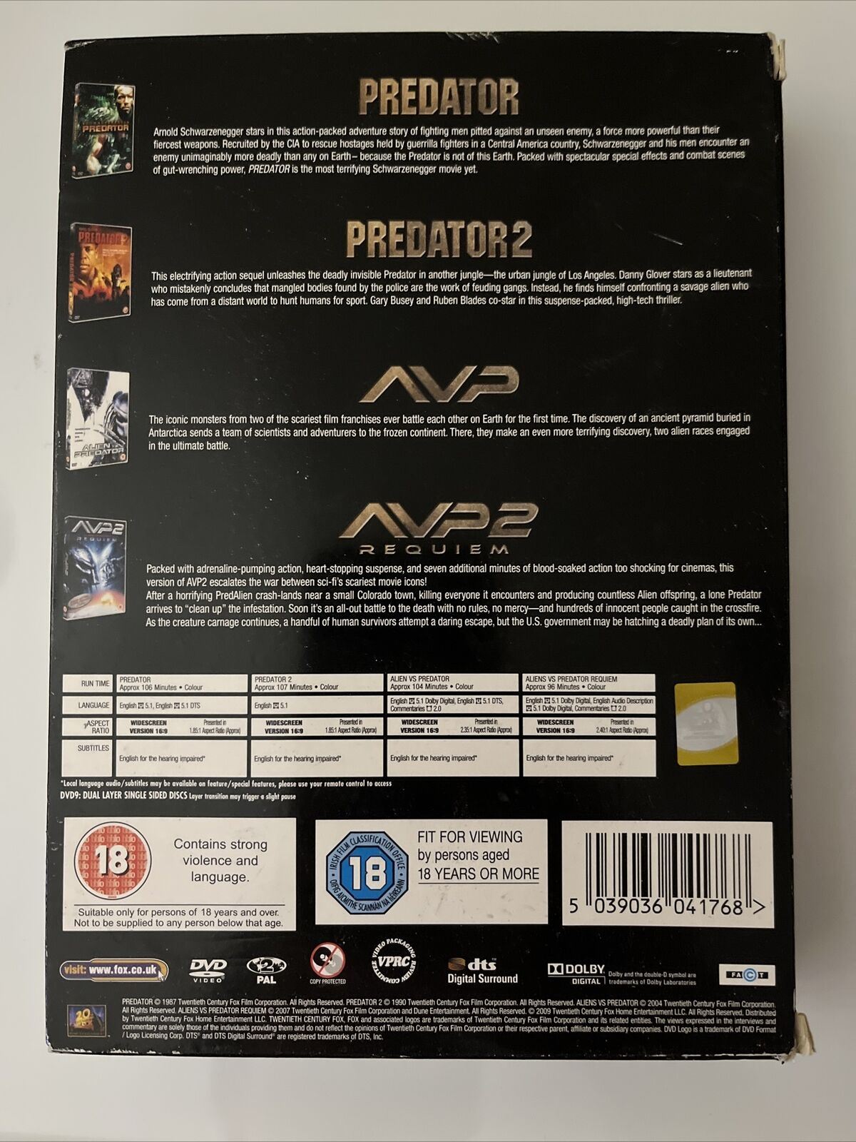 Predator Quadriology: Predator 1,2, Alien vs Predator 1 & 2 (DVD) Region 2