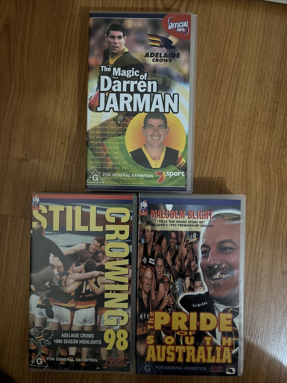 3x Adelaide Crows - Darren Jarman, Still Crowing 98, Malcolm Blight VHS PAL