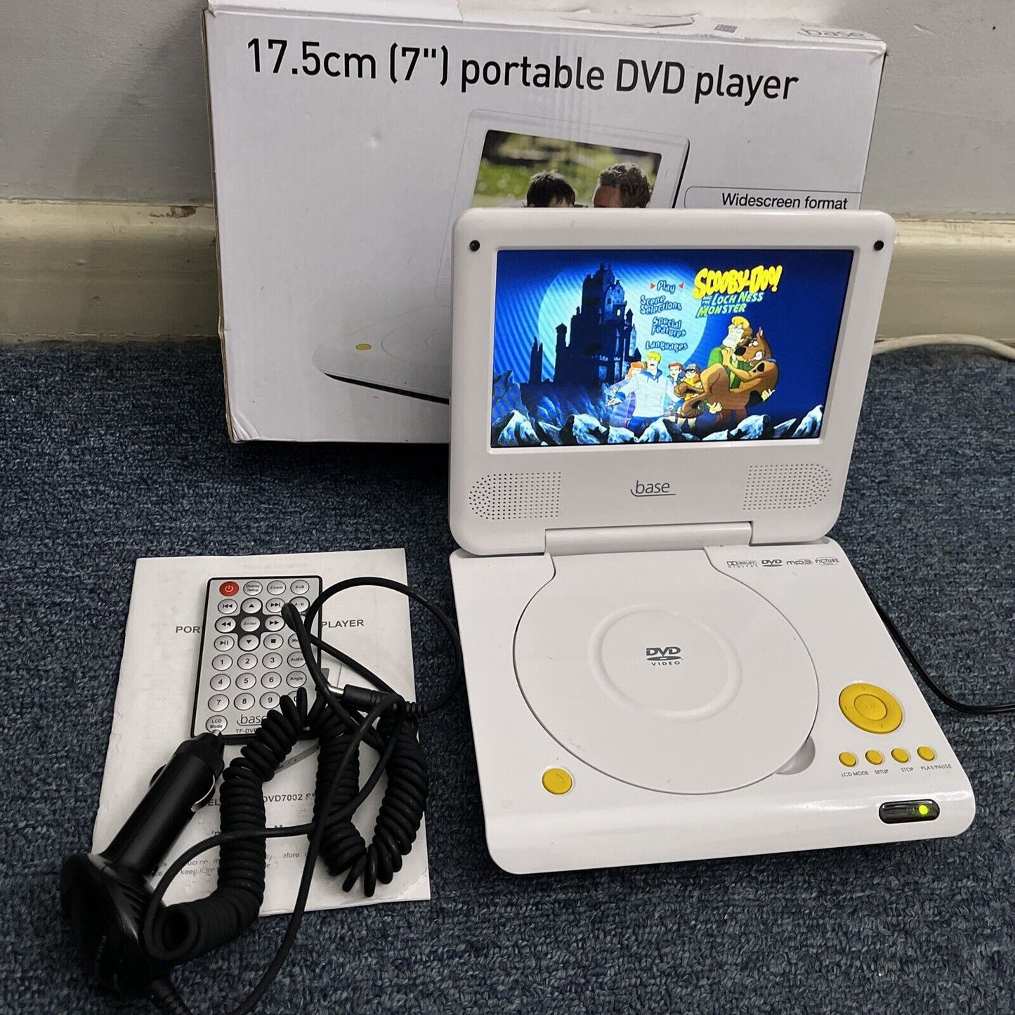 Base 17.5cm 7" Portable DVD Player with Car Charger & AC Adapter