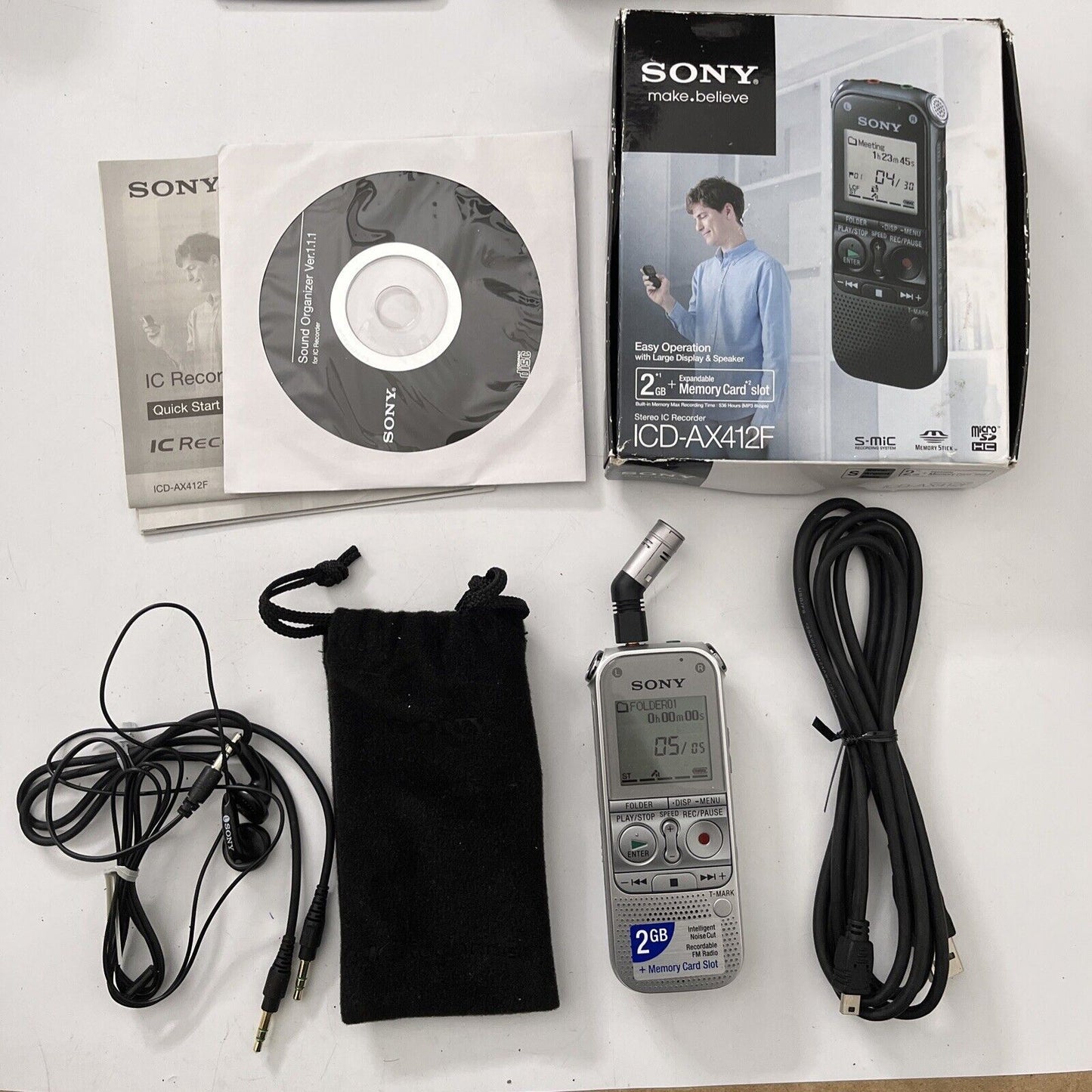 Sony ICD-AX412F Stereo IC Voice Recorder 2GB Portable with Condenser Microphone