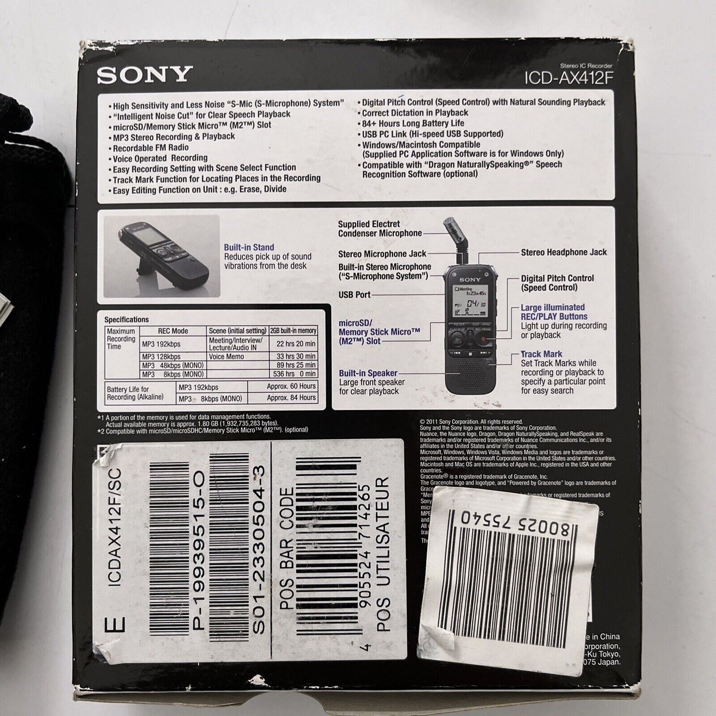 Sony ICD-AX412F Stereo IC Voice Recorder 2GB Portable with Condenser Microphone