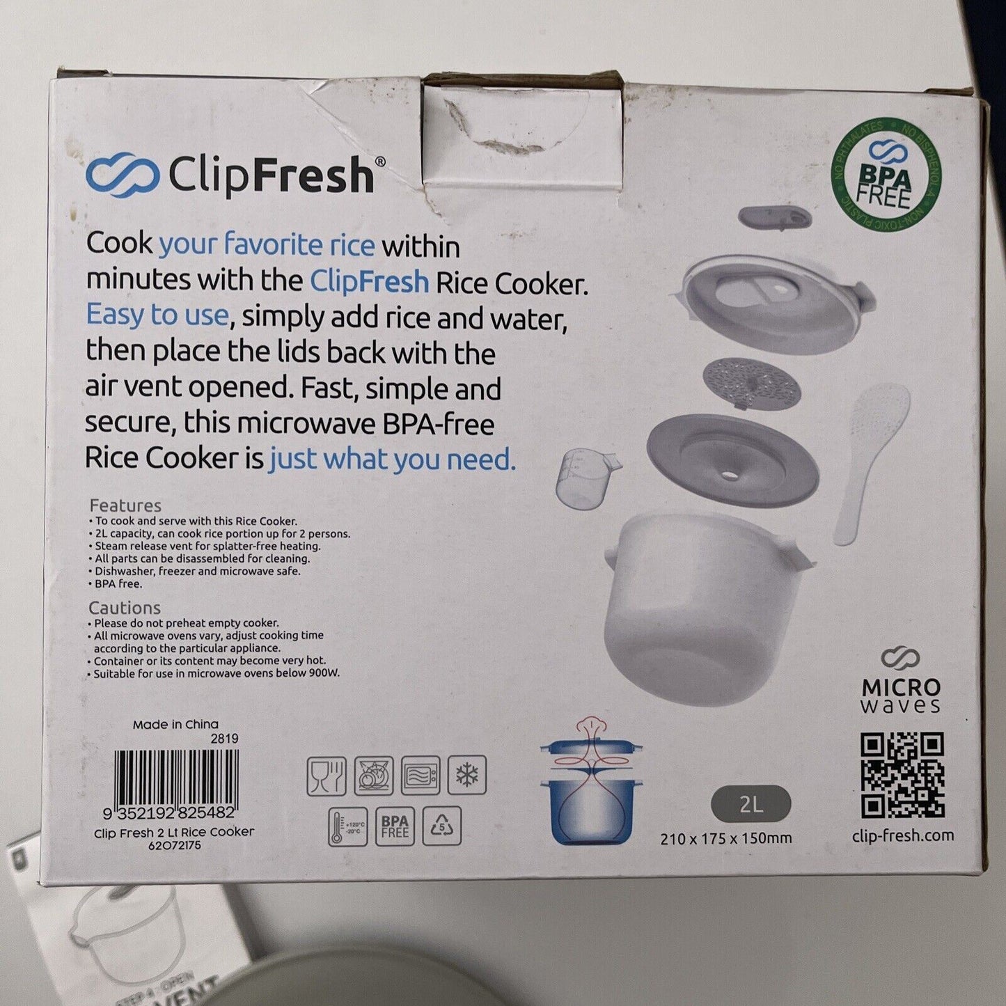 ClipFresh Microwave Rice Cooker 2L BPA free