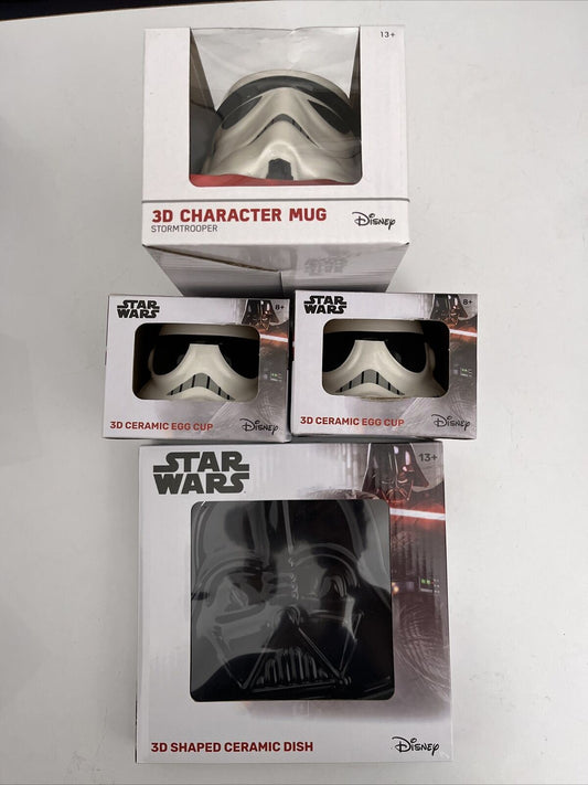 NEW Star Wars 3D Storm Trooper Mug, 2x Egg Cup & Darth Vader Ceramic Dish