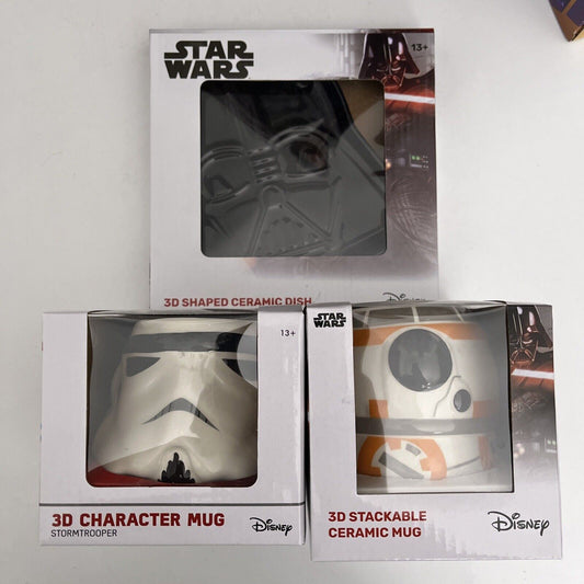 Official Star Wars 3D Ceramic R2-D2 + BB-8 Mug & Darth Vader Ceramic Dish NEW