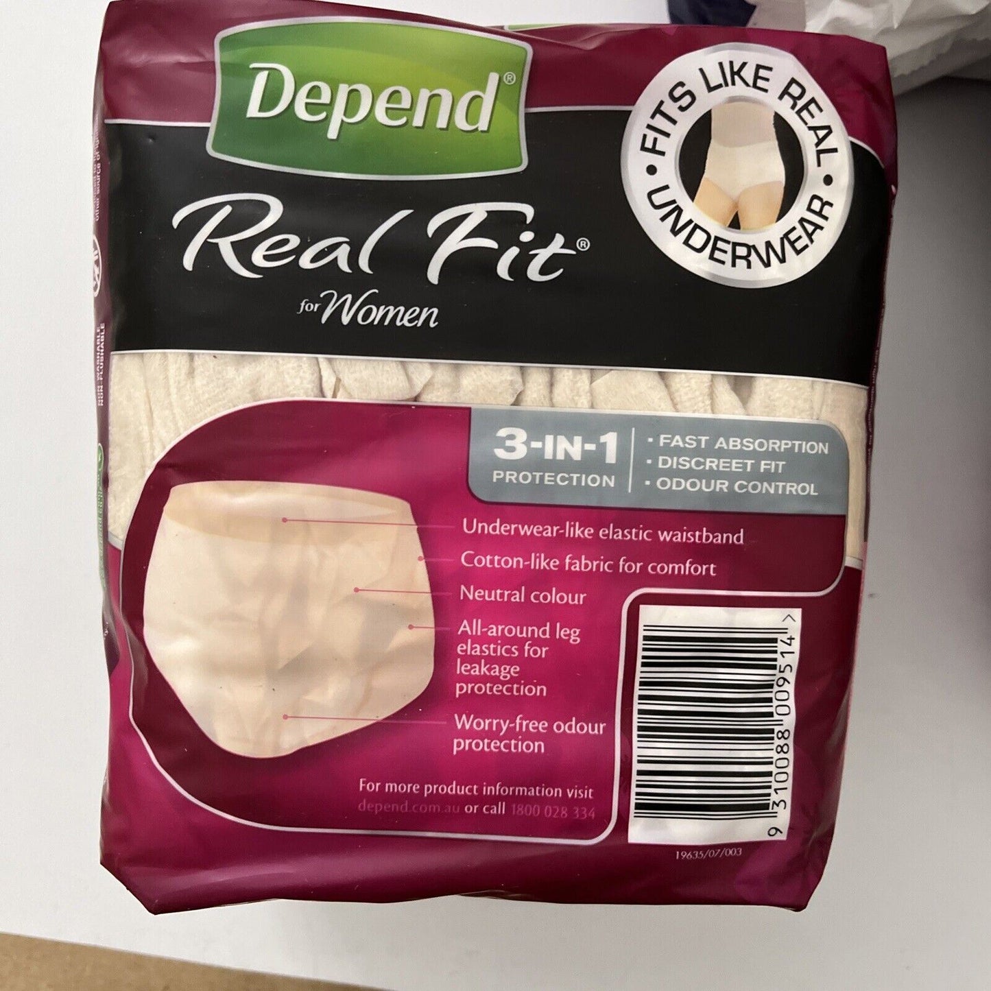 2x Depend Real-Fit Underwear Medium, Pack of 8 + Tena Discreet blanc Large 8x