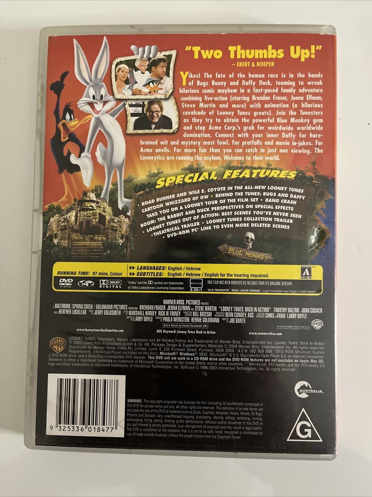 Looney Tunes Back In Action (DVD, 2003) Brendan Fraser, Jenna Elfman Region 4