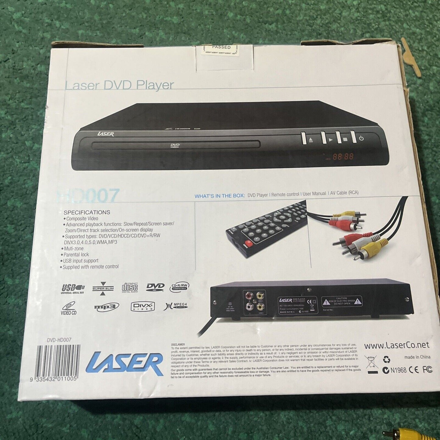 Laser DVD USB Player Multi Region Plays All Regions HD007 with Remote Control
