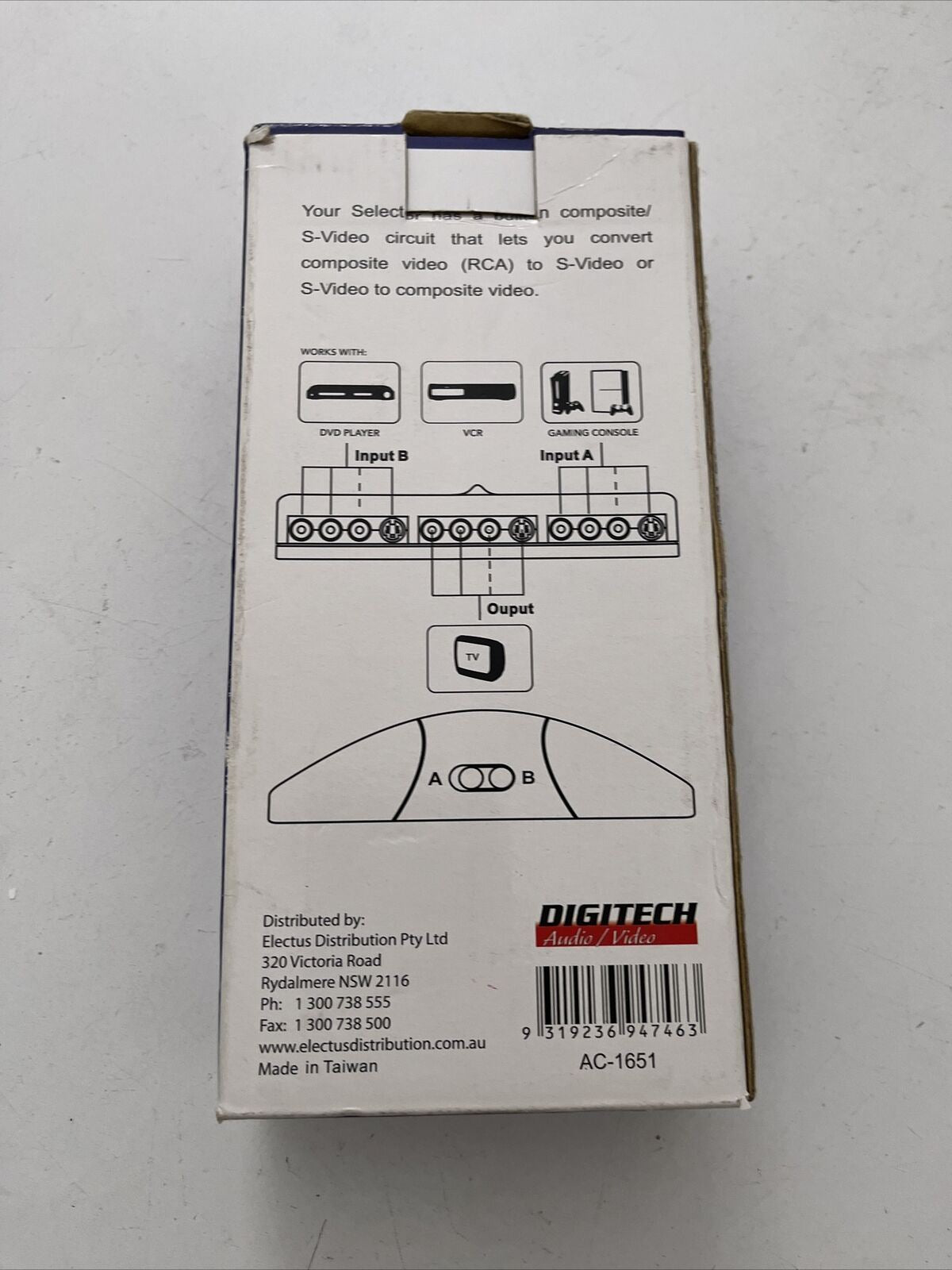 Digitech Audio Video AV Selector AC-1651 3-Way Switcher S-Video & RCA ...