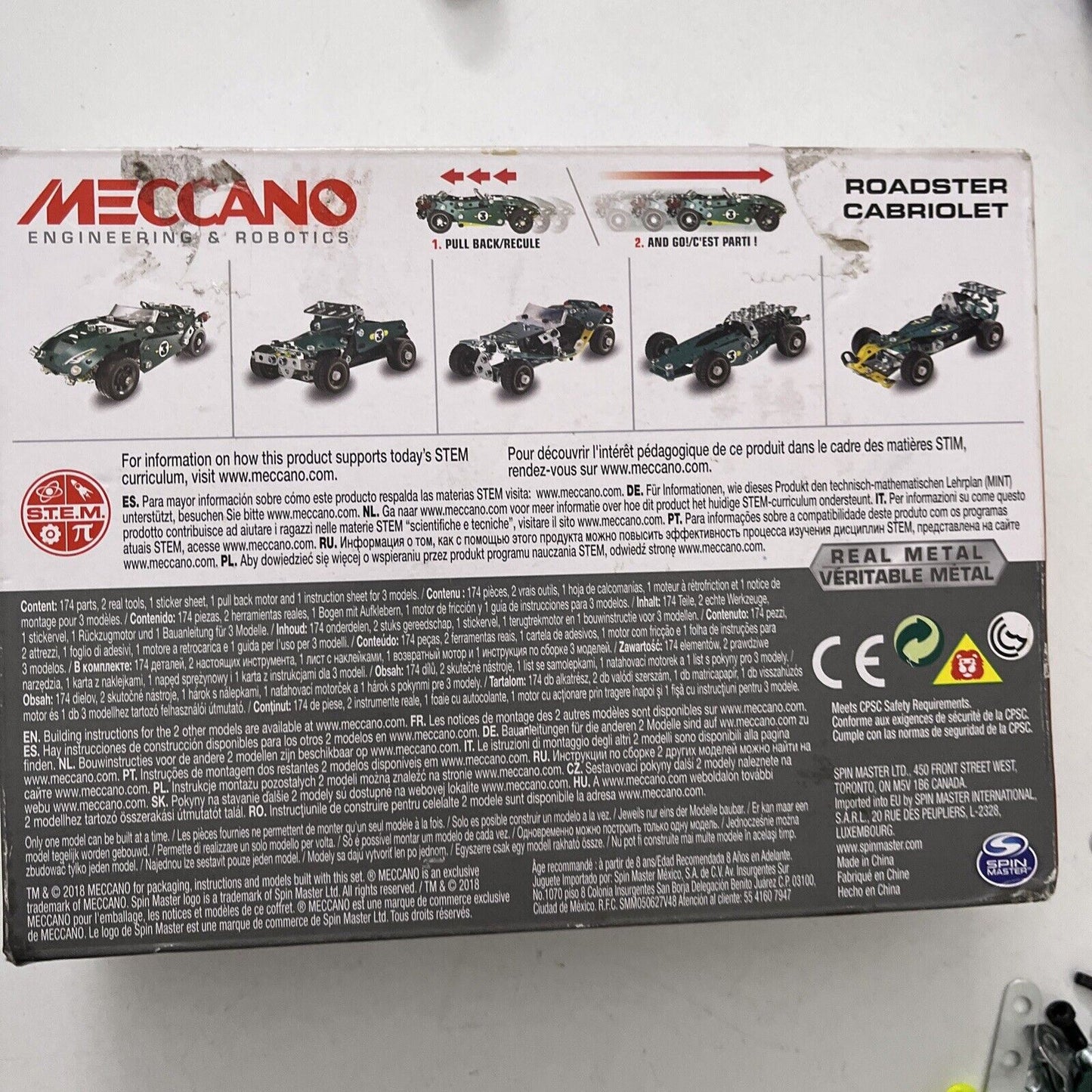 Meccano 5 in 1 Roadster Pull Back Car Building Kit - 18202 Uncounted Incomplete
