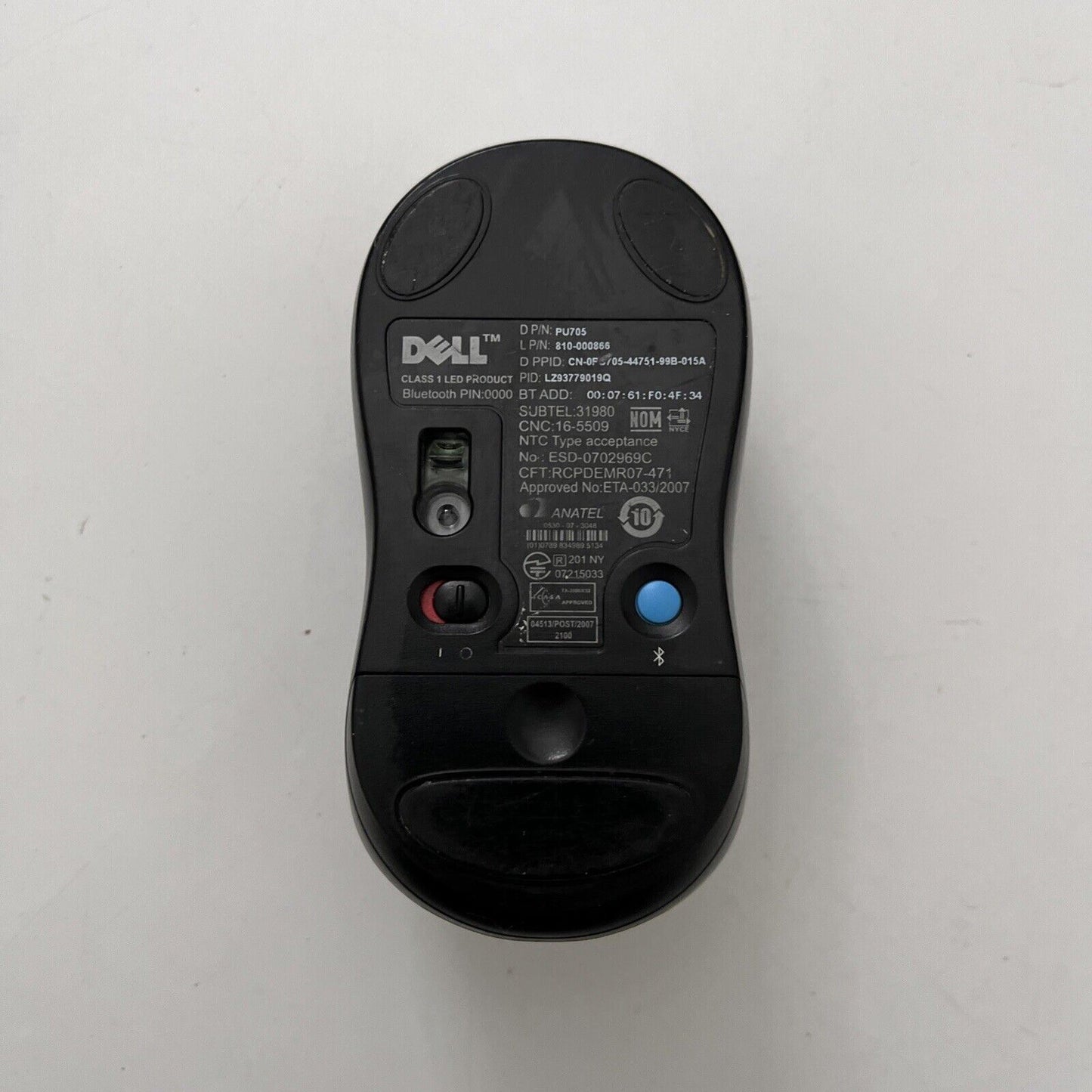 Dell Bluetooth Travel Mouse PU705 1000 DPI 5-Buttons Optical Mouse