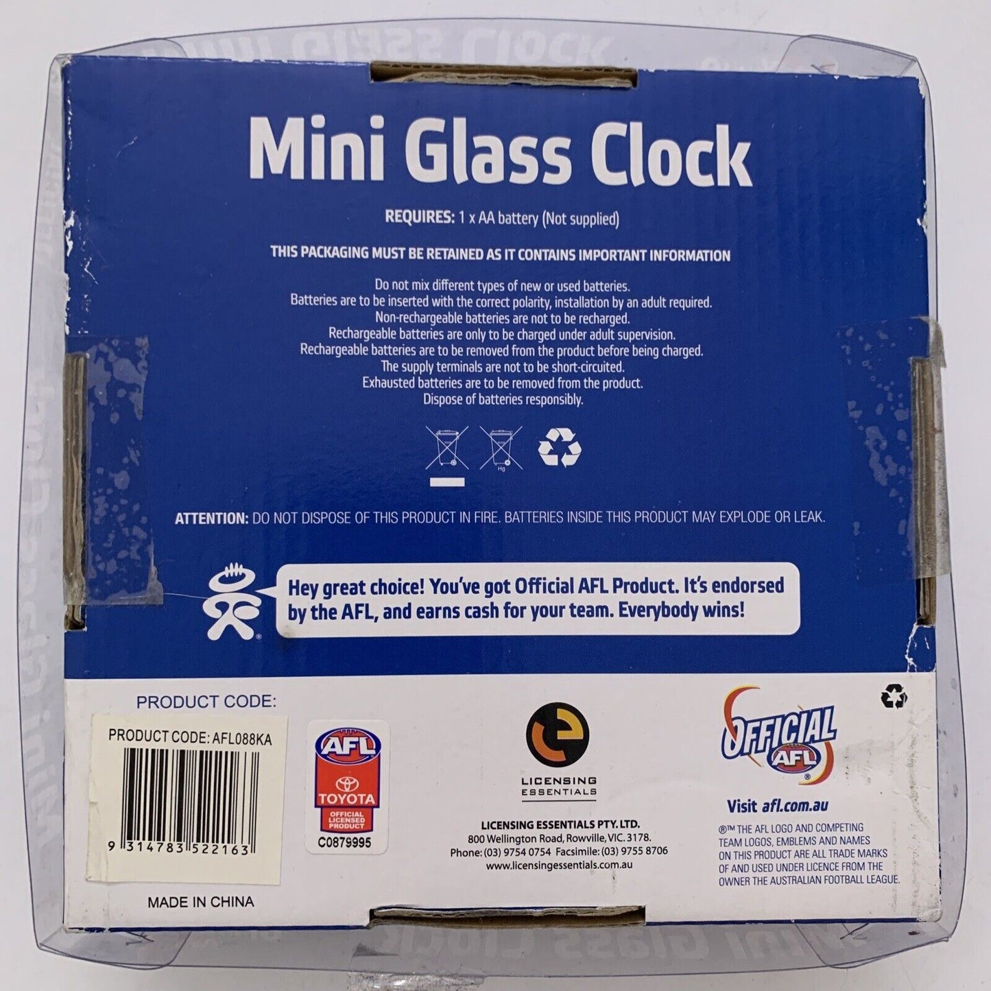AFL Adelaide Crows Mini Glass Desk Clock New
