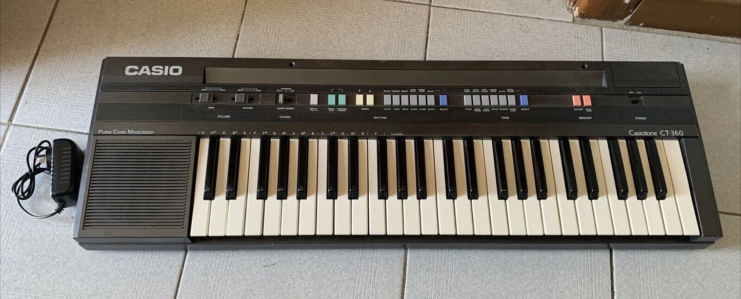 Vintage CASIO Casiotone CT-360 Keyboard 80's 49 Keys with Power Supply