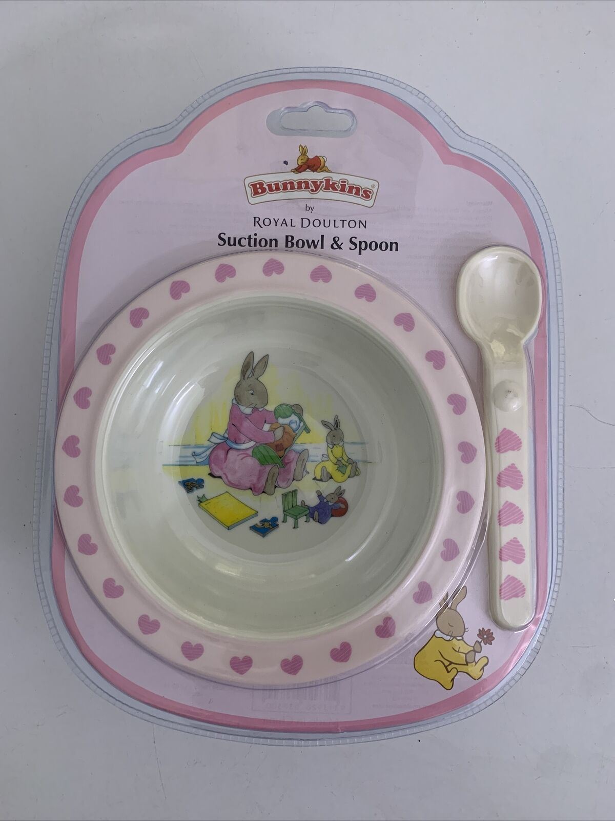 NEW Bunnykins Melamine Suction Bowl & Spoon Feeding Set Sweethearts Pink