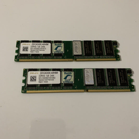 2x PNY DDR 400 1GB DIMM RAM DDCA2430.A8H6M PC3200