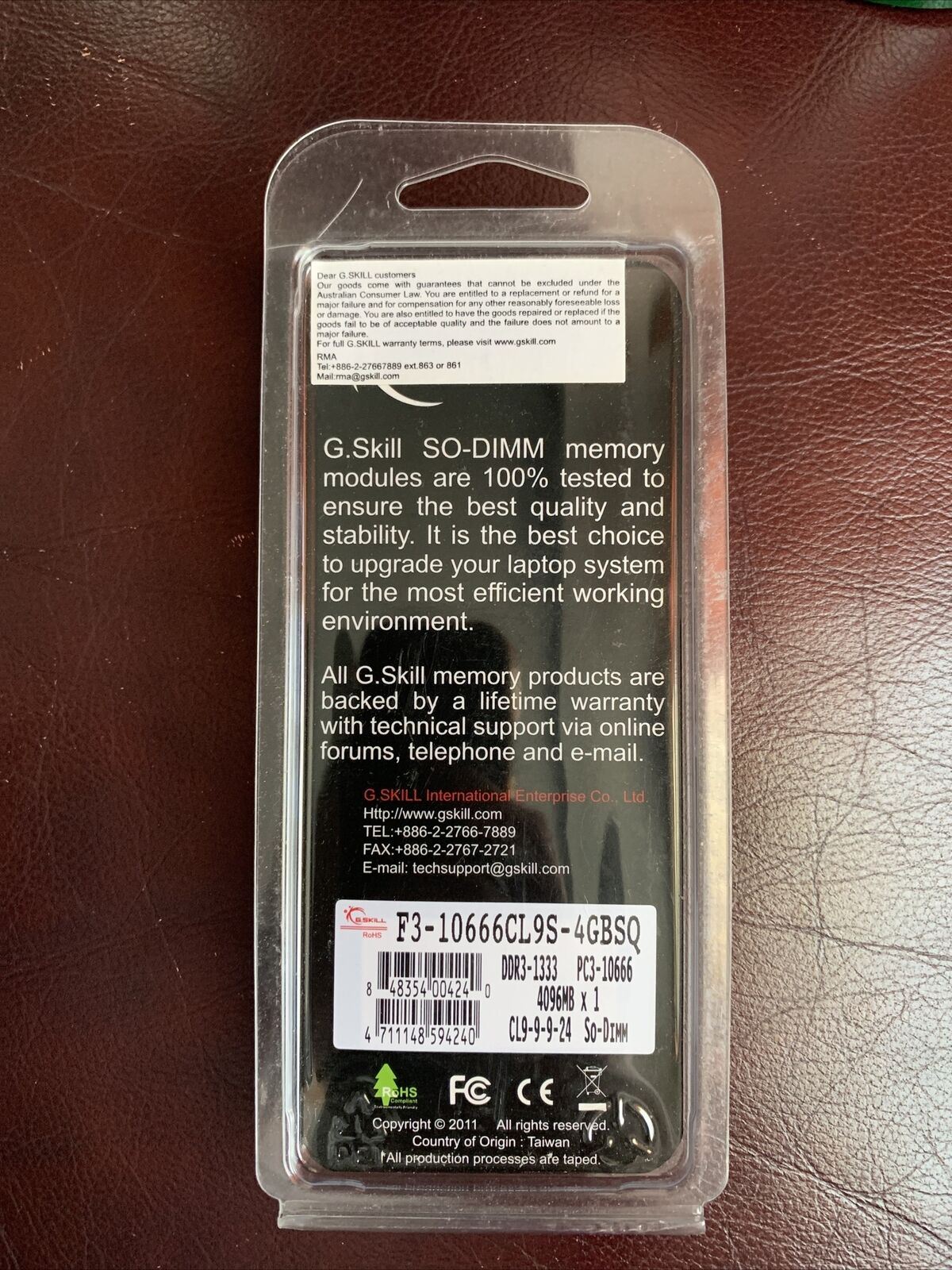 G.SKILL 4GB SO-DIMM RAM Module DDR3-1333  F3-10666CL9S-4GBSQ Memory NEW